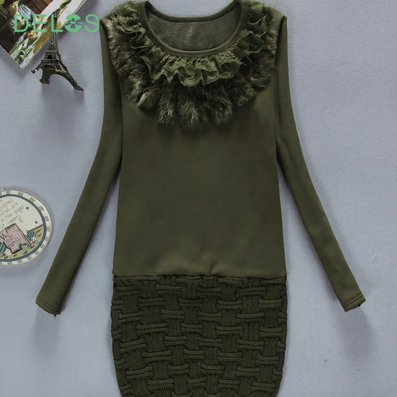 Делос 2016 новинка женщин платье трикотажные с длинным рукавом платья тонкий