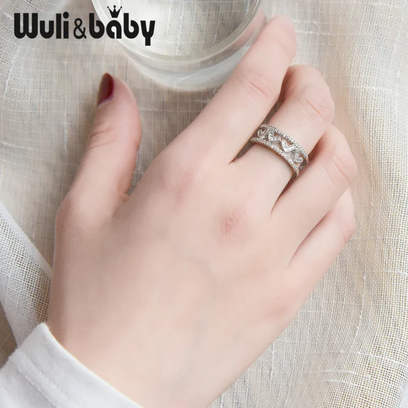 Wuli & baby модное женское кольцо в форме сердца серебряного цвета Стразы