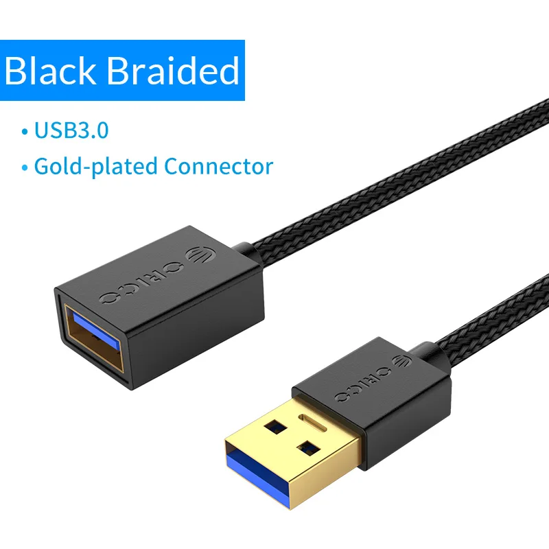 U3-MAA02-BK ORICO USB3.0 2,0 кабель-удлинитель USB мама-папа кабель-удлинитель для смарт-устройств 0,5 м/1,0 м/1,5 м/2,0 м/3,0 м/м - Цвет: U3-MAA02-BK