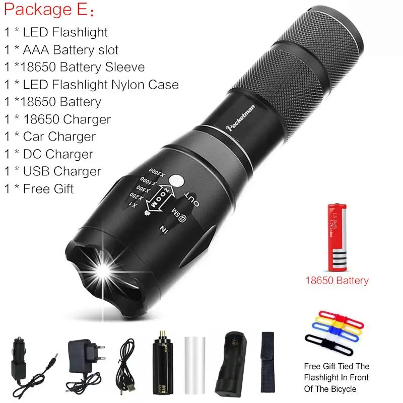 Package E 49999 Lums XP-L-V6 L2 светодиодный тактический фонарь, масштабируемый светодиодный фонарь linterna, водонепроницаемый фонарь для AAA 18650, перезаряжаемый - Испускаемый цвет: Package E