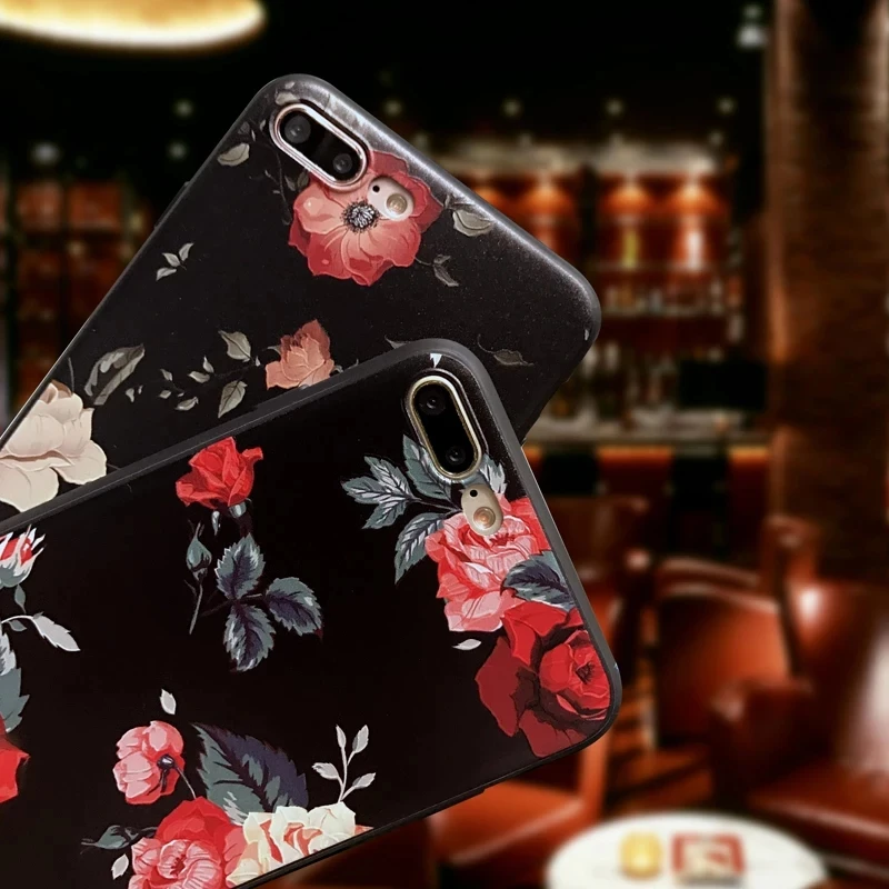 Для iphone 11 Pro Max 5 5S se чехол для iphone 6 7 8 6s чехол для iphone X XS Max XR 7 8 6 Plus чехол 3D цветы черный чехол