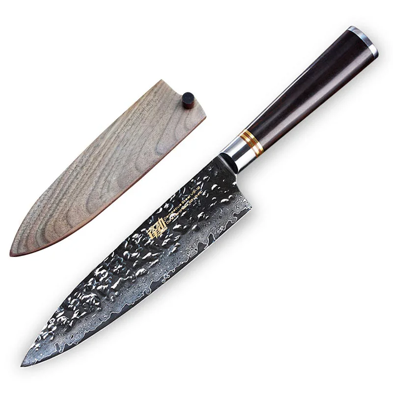 knife with cover FINDKING японский дамасский нож с ручкой из черного дерева 8 дюймов нож шеф-повара 67 слоев кухонный нож - Цвет: knife with cover