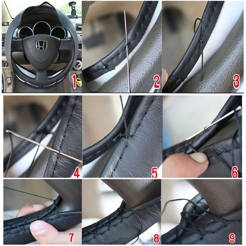 CNIKESIN 1PCS Car Universal DIY Steering Wheel Hubs Cover Needles and Thread Artificial leather styling | Автомобили и мотоциклы