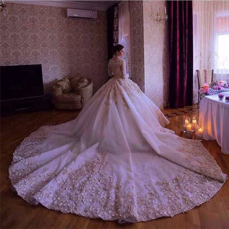 Роскошные свадебные платья винтажные кружевные мусульманские Vestido De Noiva Соборные Бальные платья с длинными рукавами свадебное платье