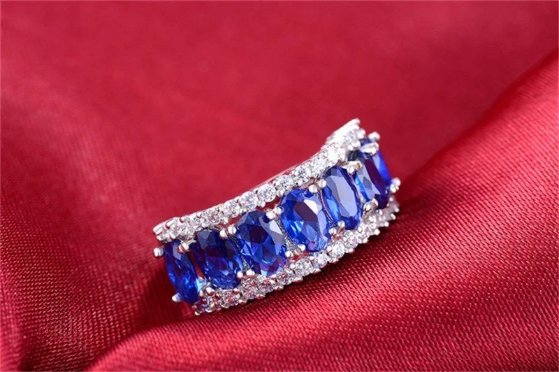 YANHUI Новая мода для женщин 925 Серебряное кольцо 10KT винтажные вечерние синие циркониевый камень cz обручальные свадебные кольца ювелирные изделия HR132