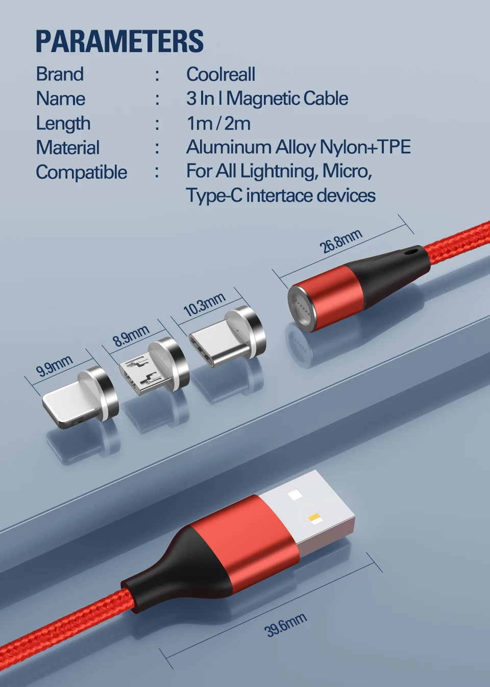 Coolreall Магнитный Micro USB кабель для iPhone samsung type-c зарядный Магнитный зарядный адаптер type C кабели для мобильных телефонов
