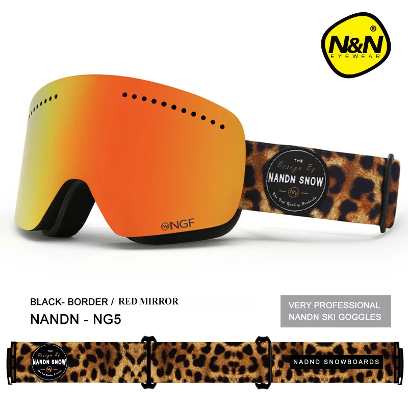 NANDN лыжные очки двухслойные УФ 400 Анти-туман Лыжная маска очки для мужчин и женщин Лыжный спорт снег сноуборд очки многофункциональные очки - Цвет: Black Red
