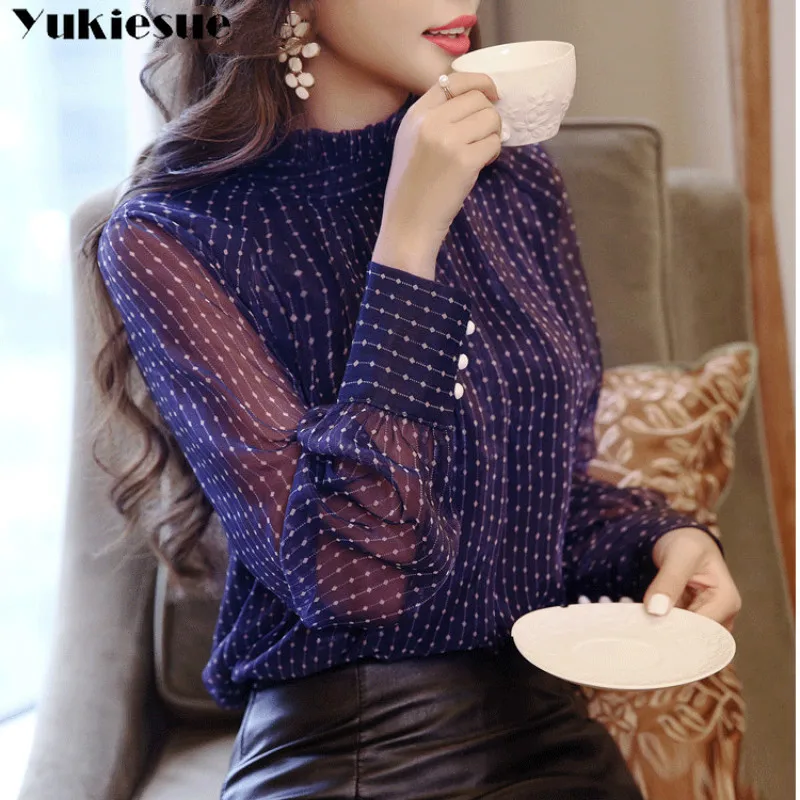 Летний женский топ blusa mujer кружевная шифоновая блузка женская рубашка с длинным рукавом Женские топы и блузки для девушек Большие размеры