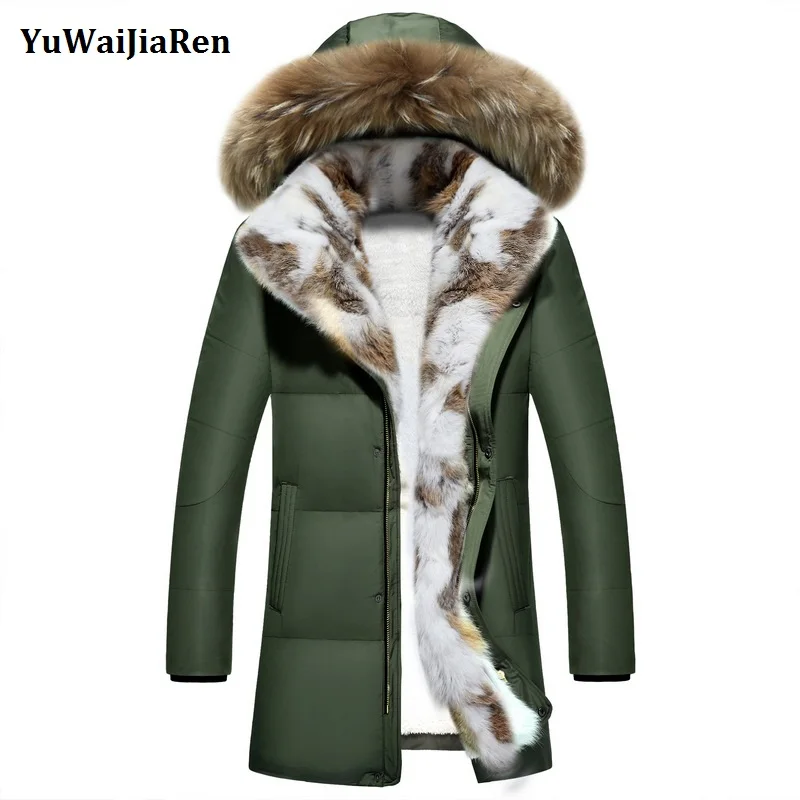 

New Fashion Men's Clothing Windproof Parkas Winter Warm Jackets Thick Faux Rabbit Fur Collar Winter Coat Men Trend Hooded Parka