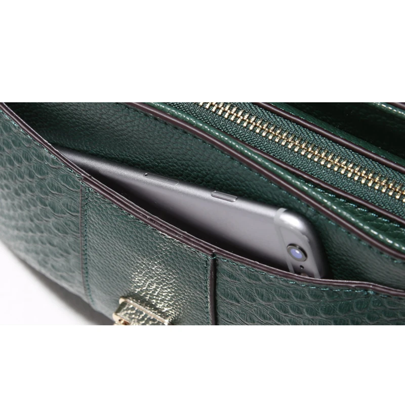 Сумка мессенджер женская из 100% натуральной воловьей кожи с узором крокодиловая