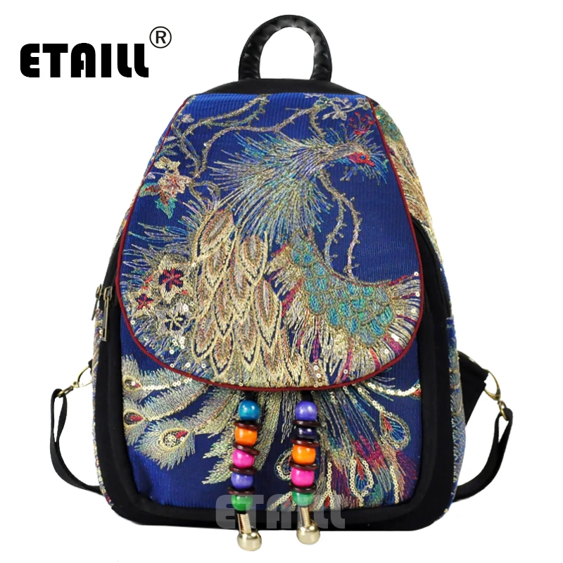 ETAILL рюкзак с золотыми блестками вышитый Фениксом цветочным рисунком школьная
