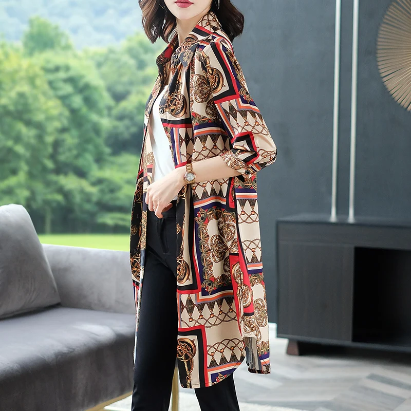 Brand Long Cardigan 2019 Spring Summer Women New Casual Fashion Print Lapel European Style Female |
