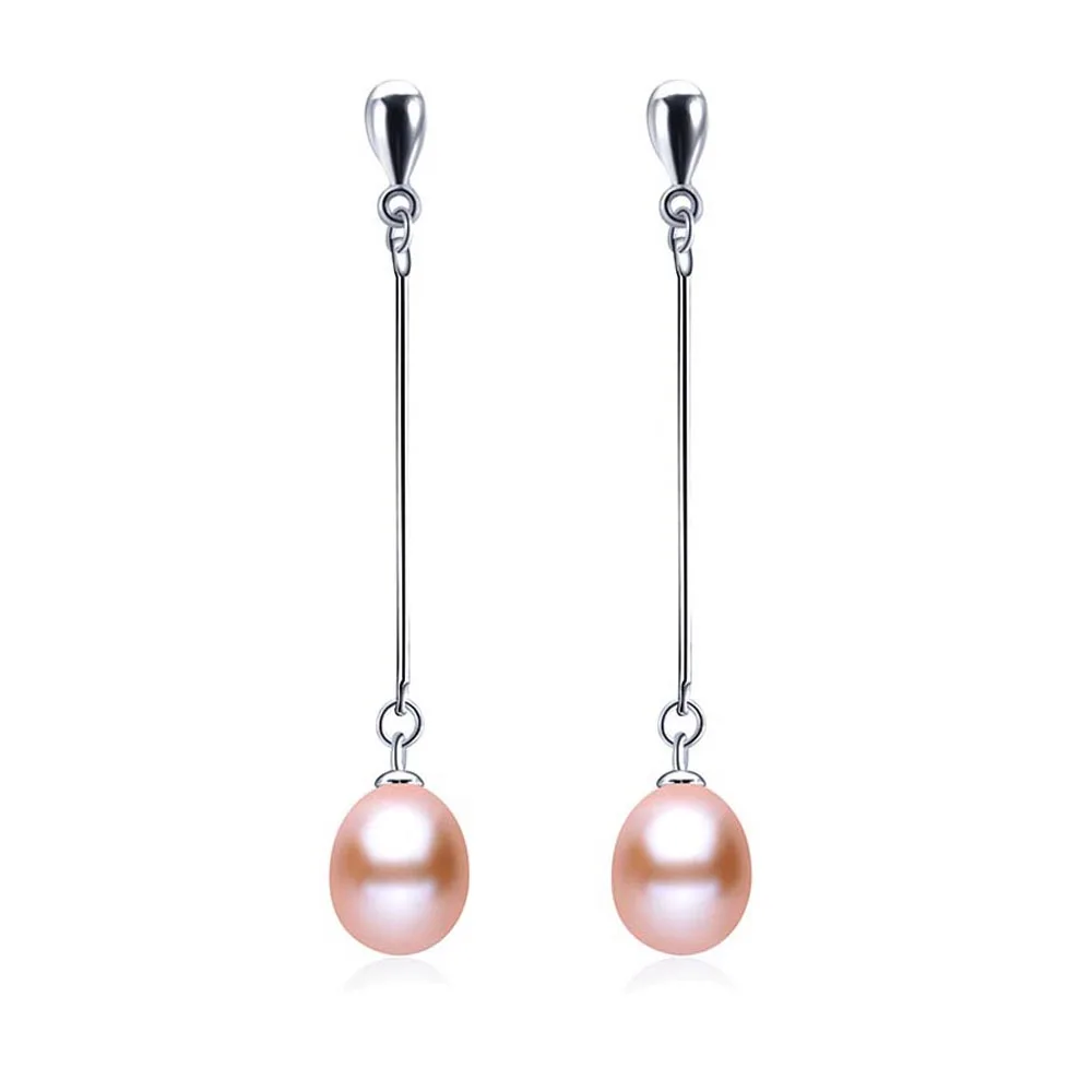 Pink Pearl Серьги из настоящего жемчуга для женщин, высокое качество, серебро 925 пробы, длинные серьги из пресноводного жемчуга, ювелирное изделие, Подарочная коробка E001 - Цвет камня: Pink Pearl