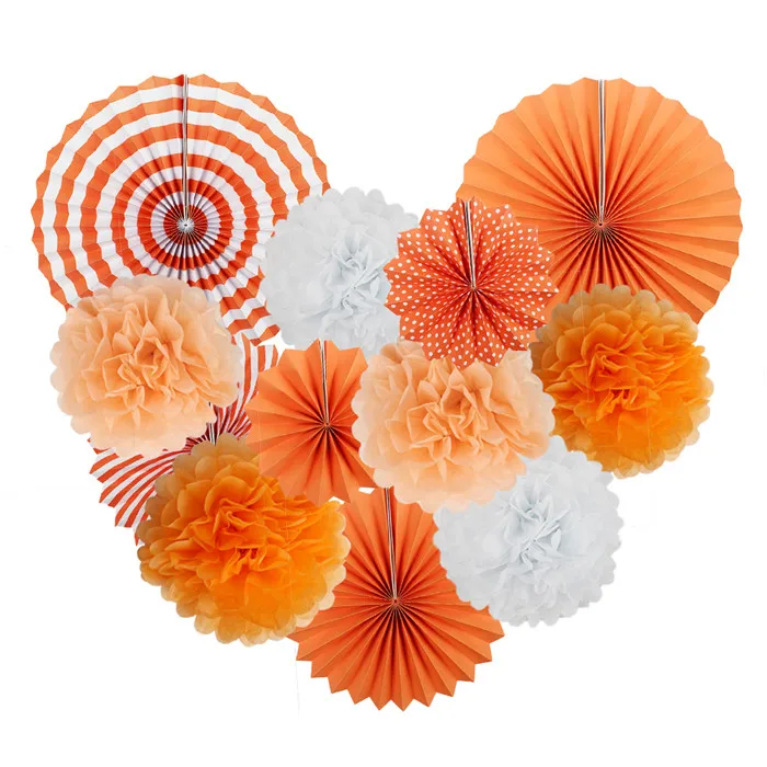 Orange Zilue 12 шт./компл. Бумага вентиляторы комплект Цветочные шары из бумаги акриловыми помпонами, Бумага фонари для Одежда для свадьбы, дня рождения вечеринки в честь рождения ребенка, украшение дома - Цвет: Orange