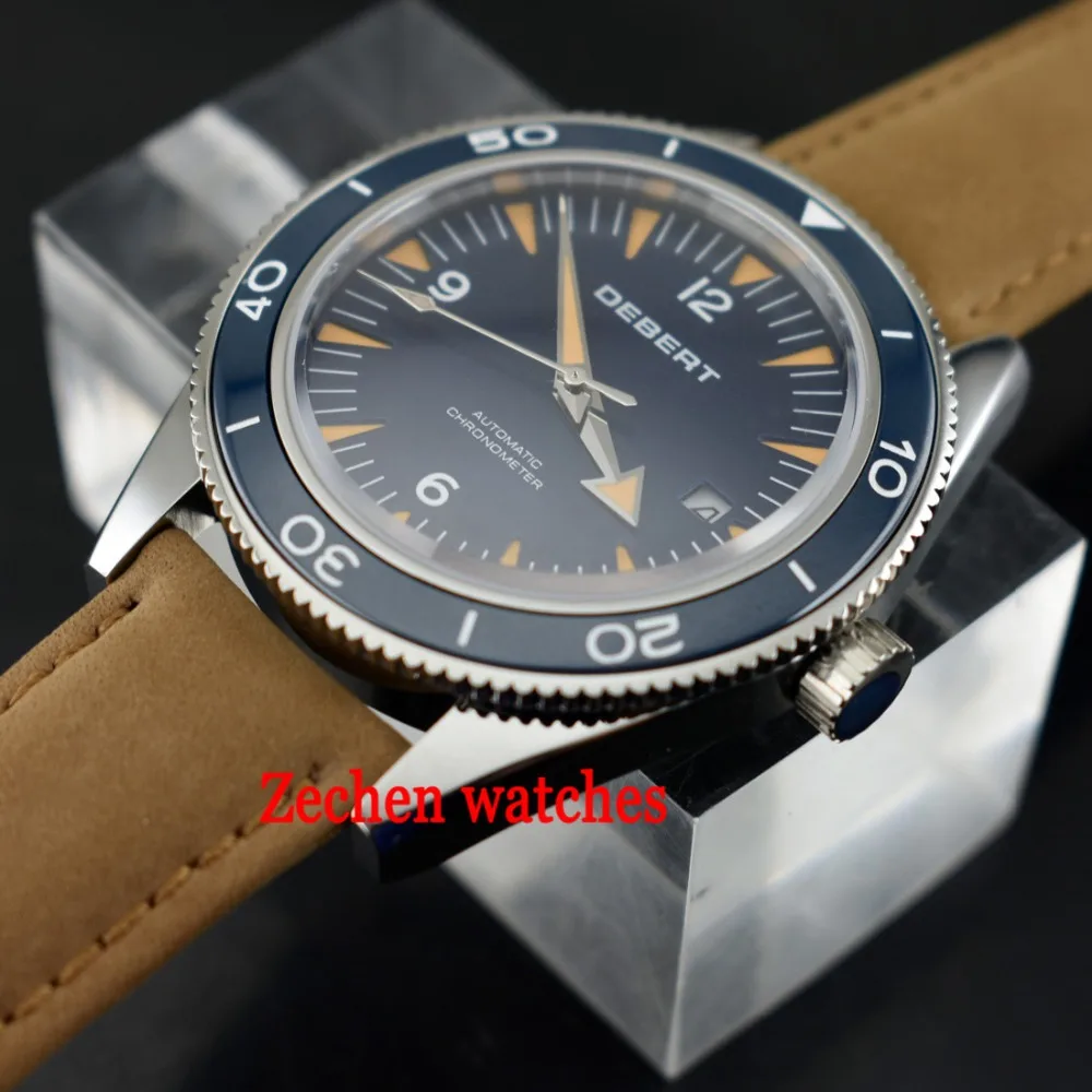 Debert 41 мм 21jewels Автоматическая MIYOTA 821A черный циферблат Мужские часы светящиеся