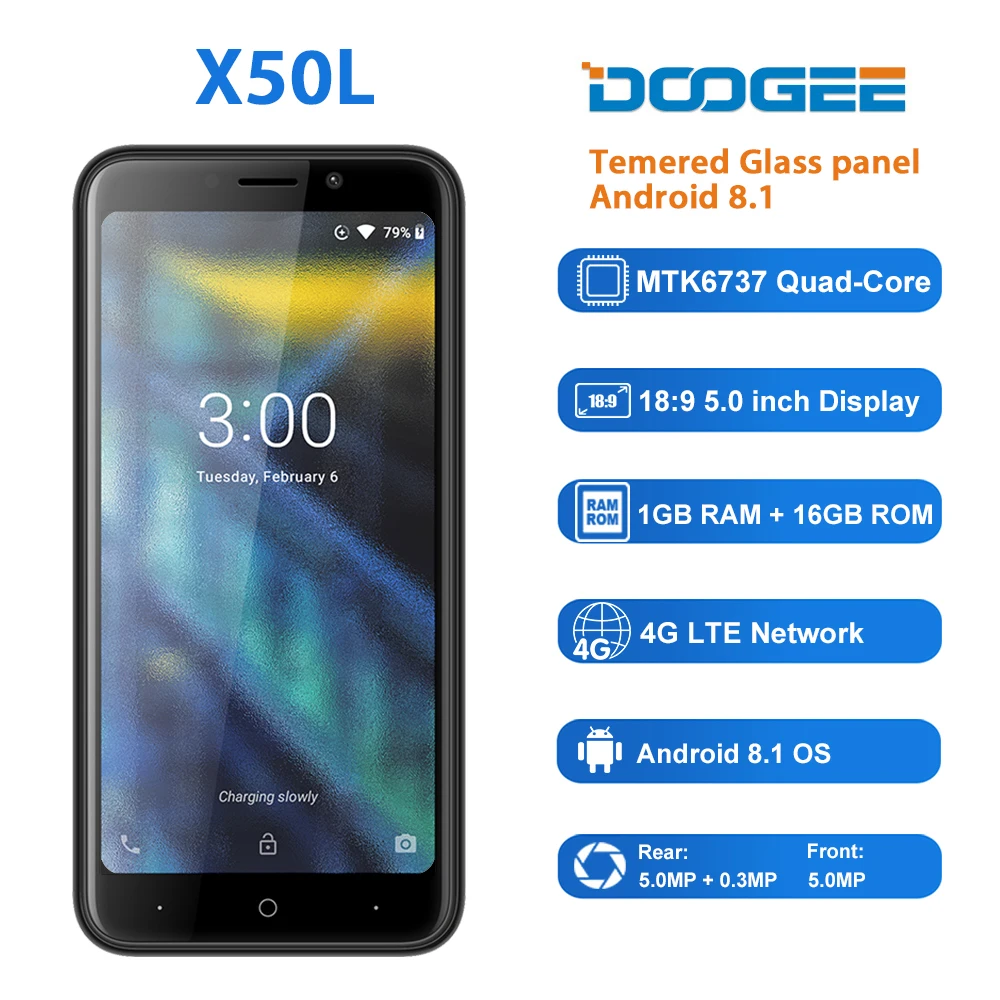 DOOGEE X50L 4G-X50 разблокированный смартфон 1 Гб 16 MTK6737 четырехъядерный мобильный