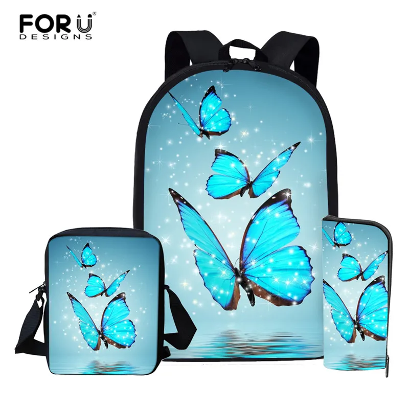 FORUDESIGNS/3 шт./компл. школьная комплект с сумкой для девочек рюкзак пользовательские бабочка школьные сумки для подростков мальчиков студентов школьная сумка Back Mochila - Цвет: Z679CED