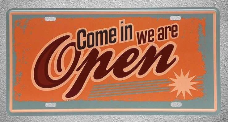 

1 pc Come in we are open Shop store plaques Tin Plates Signs wall man cave Decoration Metal Art Vintage Poster