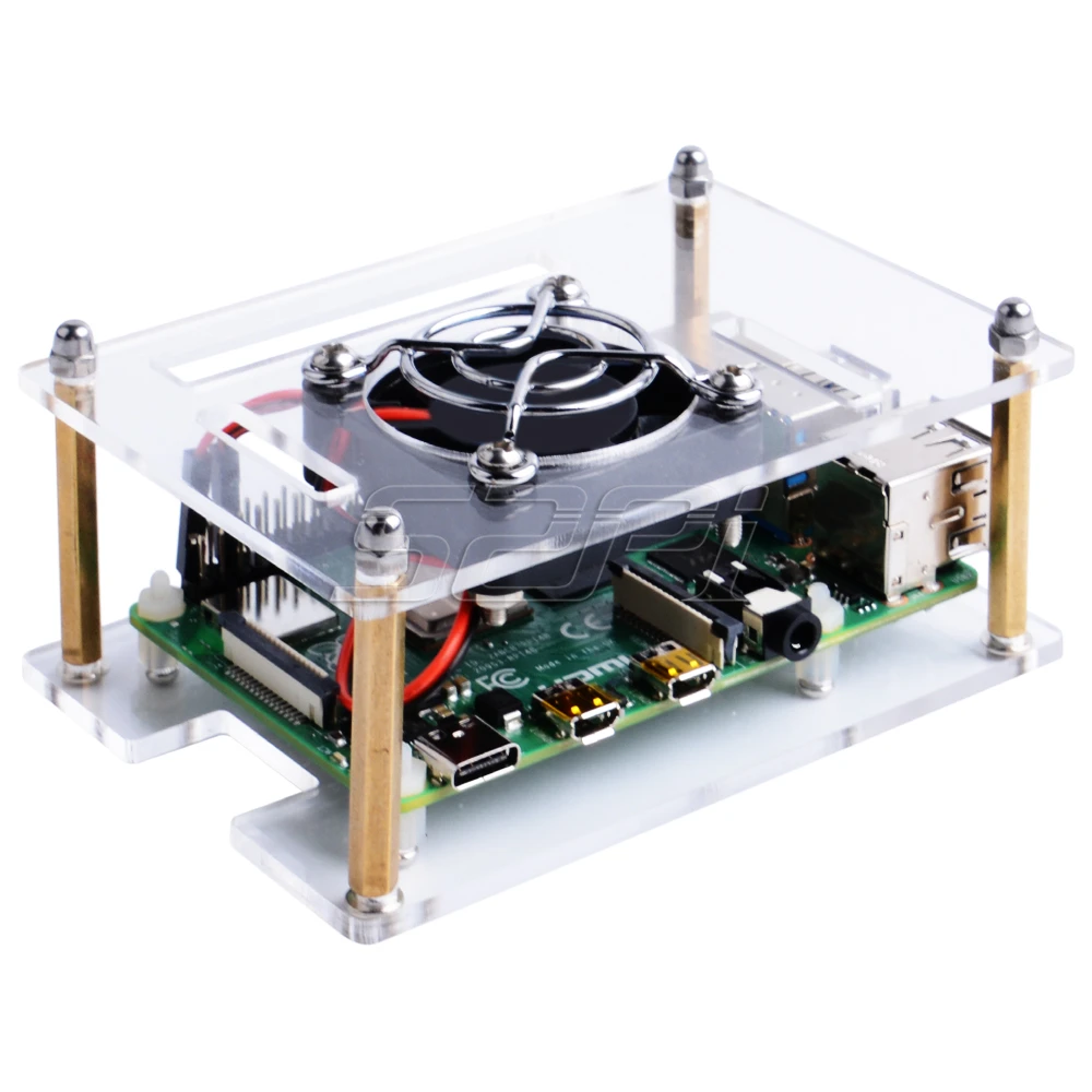 Акриловый прозрачный корпус 52Pi для Raspberry Pi 4 Model B с охлаждающим вентилятором 4B / 3B +