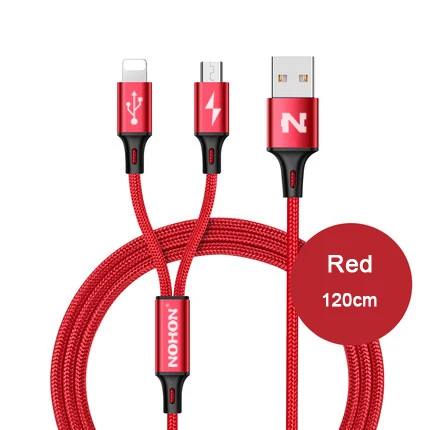 2-in-1 Red NOHON 3 в 1 USB кабель для iPhone 8X7 6 6S Plus 5 5S samsung Xiaomi lenovo 2 в 1 Micro type C кабели для быстрой зарядки - Цвет: 2-in-1 Red