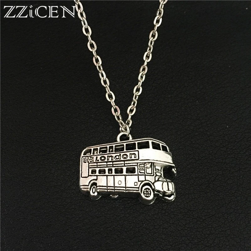 

European Fashion England Feature Unique Jewelry Antique Symbols of London Double-decker Bus Pendant Necklace for Women