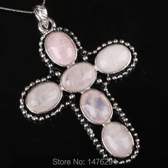 Шарм из сплава розовые кварцевые бусины 55 Х70 мм подвеска в виде креста с