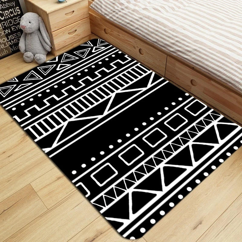Nordic Geometric Printed Carpet Anti-Slip Absorbent Coral Velvet Floor Rug Doormat Soft Baby Playing Carpets for Living Room