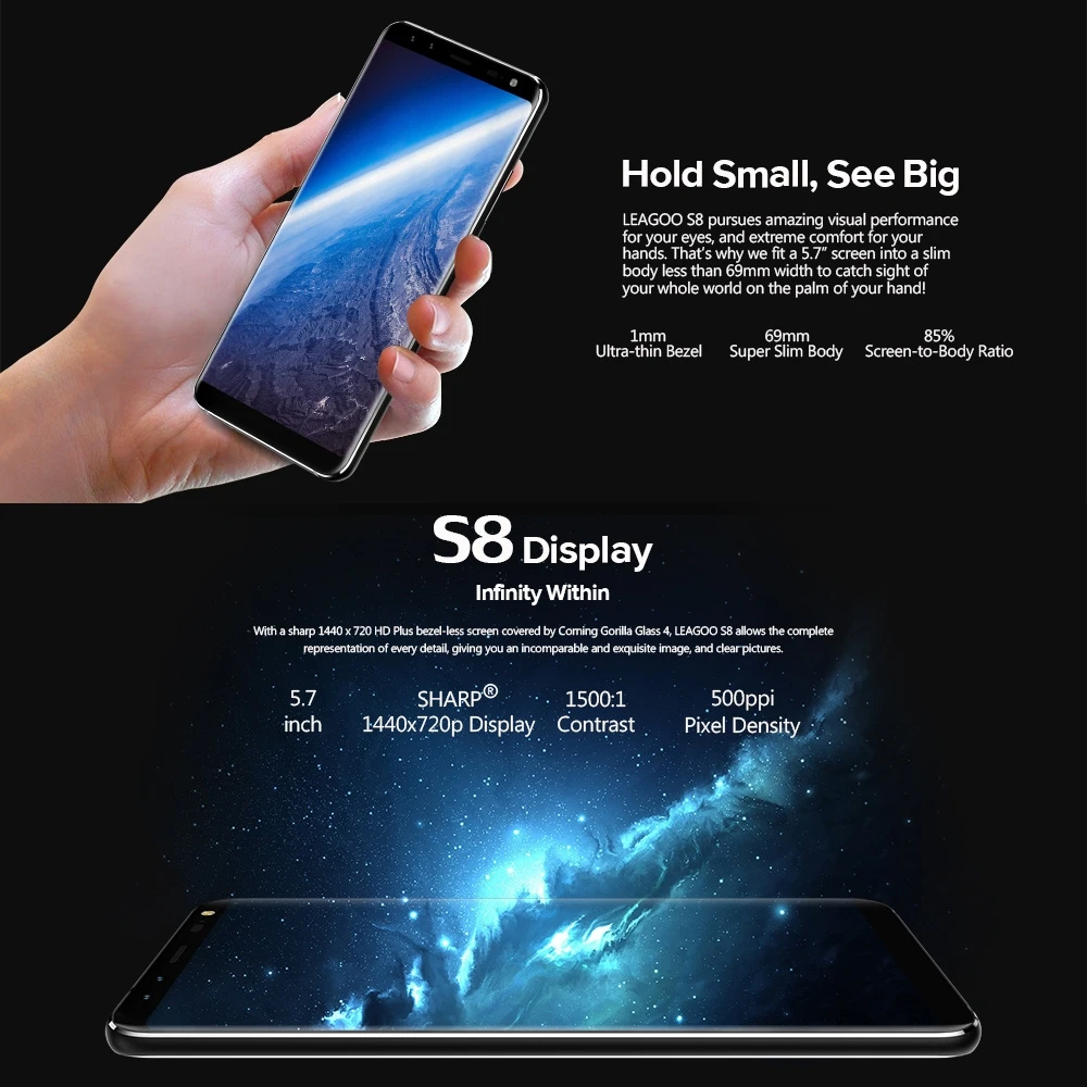 Оригинальный leagoo S8 мобильный телефон 5.72 ''mt6750t Octa core android 7.0 3 ГБ Оперативная