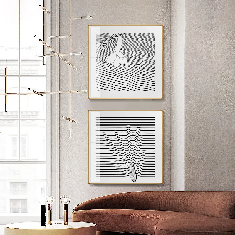 

Modern black n white stripes cat Canvas Decor Unique Posters and Prints Nordic decor Wall Art Pictures For Living Room Bedroom