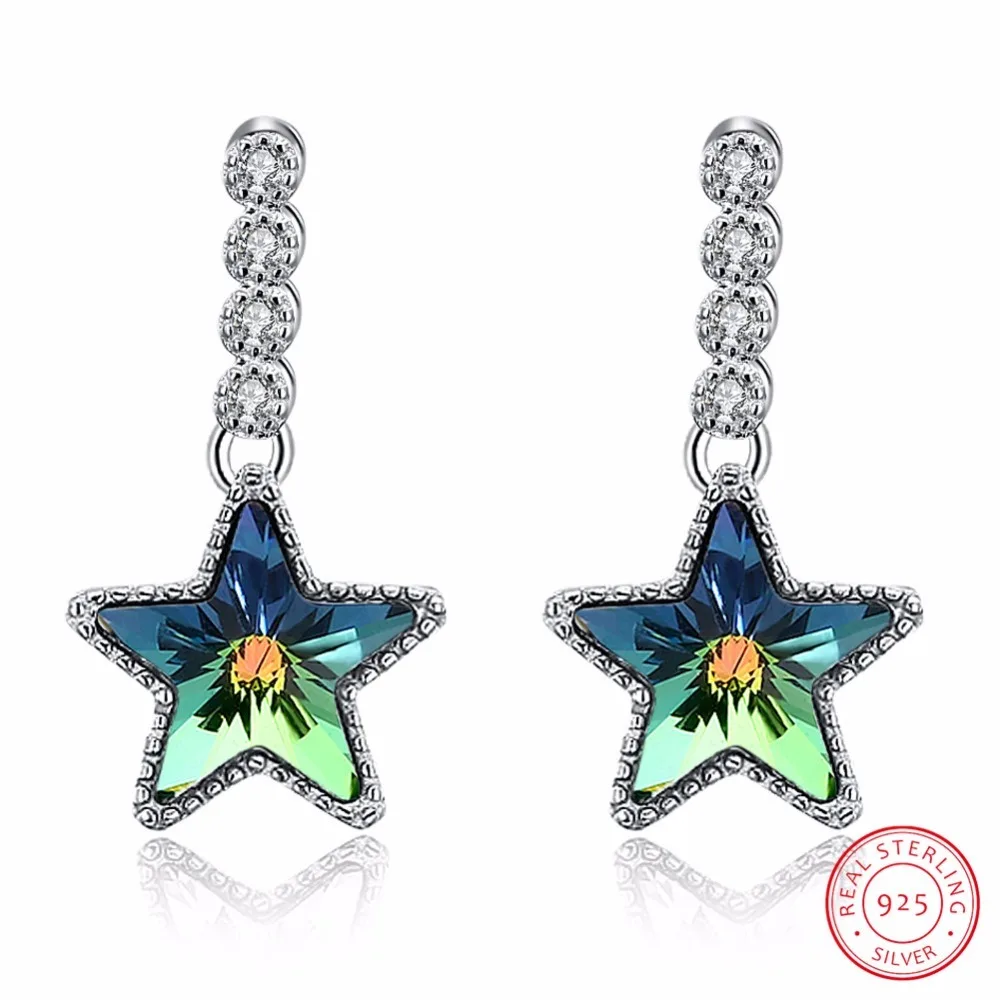 

LEKANI Crystal from Swarovski 925 Sterling Silver Five-pointed Star Stud Earrings For Women Personality Girl Silver Fine Jewelry