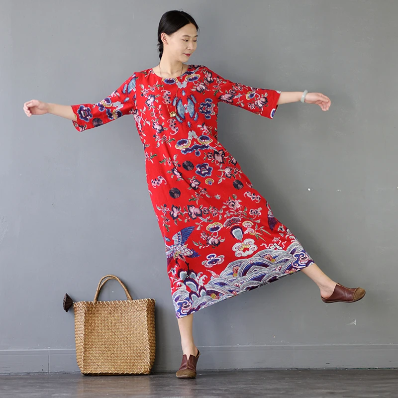 Коллекция 2019 года летние и осенние платья женские свободные длинные льняные с