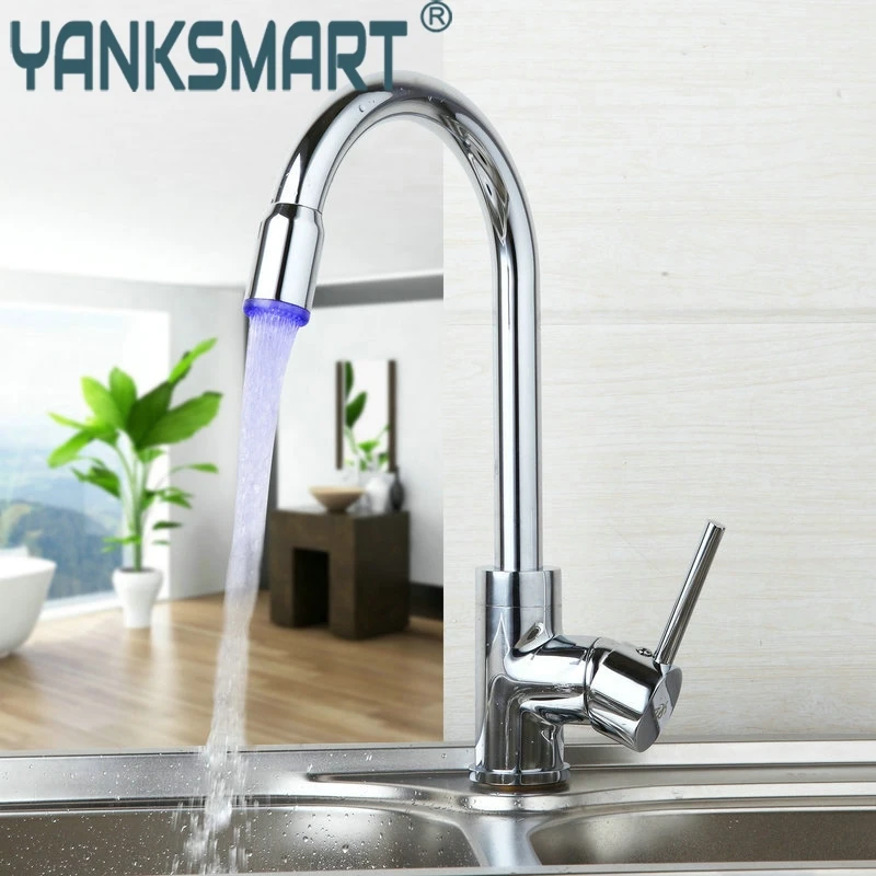 Поворотный Светодиодный кухонный кран 360 градусов хромированный латунный