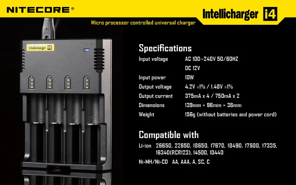 Nitecore 4 Multi-function Зарядное Устройство Универсальный Литий-Ионная Ni-Mh устройство I4