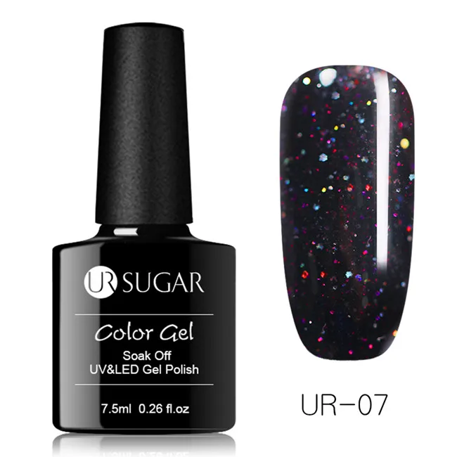 UR-07 Ur Sugar 7,5 мл голографический Блестящий Гель-лак для ногтей Черный Кристалл УФ-гель лазер блестки Гель-лак замачиваемый УФ-лак для ногтей - Цвет: UR-07