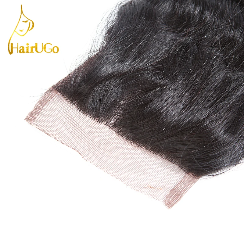 HairUGo Pre-colored Brazilian 3 Bundles 100% Human Hair with Closure Deep Wave #1b Nature Black Color Non-Remy |