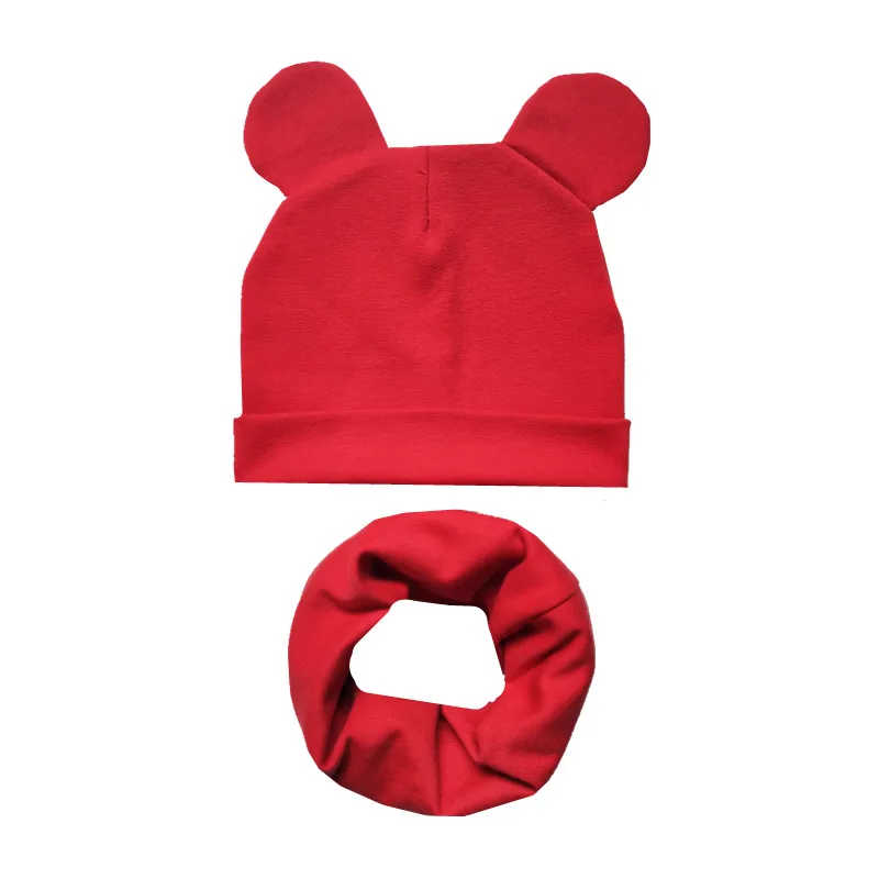 red Новая хлопковая детская шляпа, шарф, комплект, детский красивый комплект из шапки с ушками шапки бини шапки высокое качество для маленьких мальчиков и девочек шапки и шарфа комплект Детские шляпы реквизит для фотосессии - Цвет: red