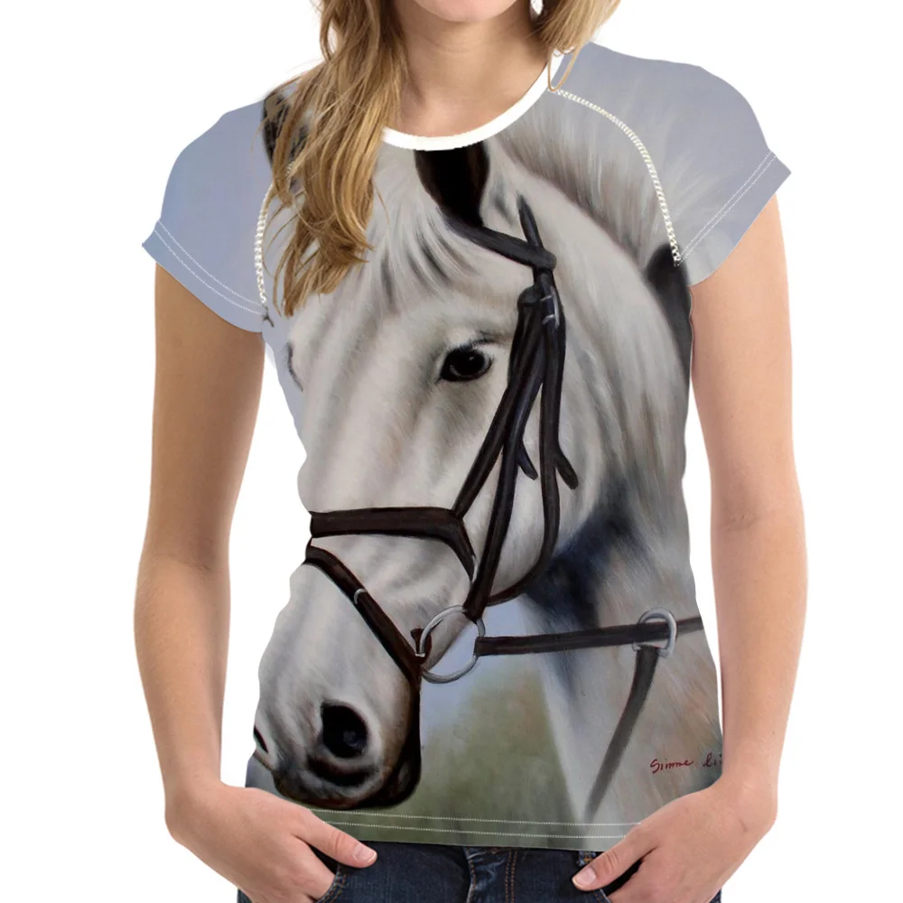 Noisydesigns Vintage Women Summer T Shirt 3D Crazy Horse Animal Woman Tops Casual Short Sleeve Female for Girls Feminine | Женская