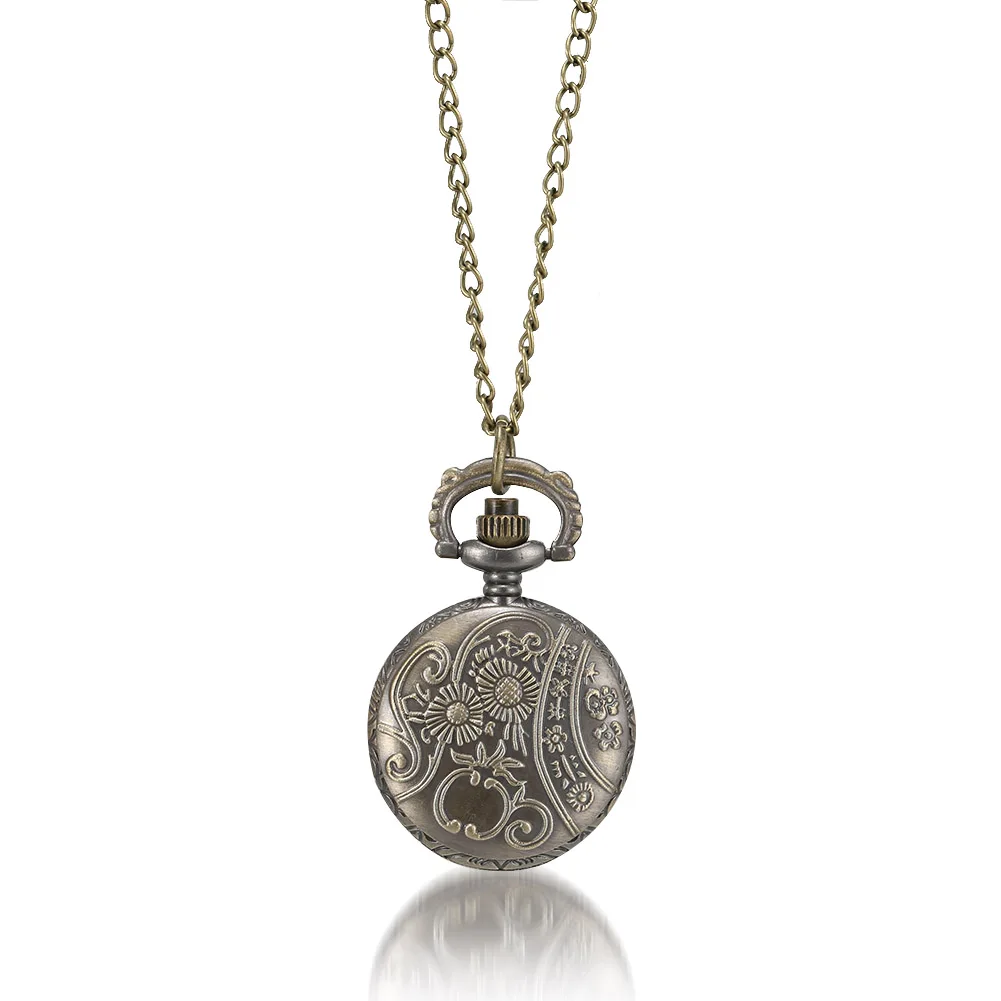 Vintage Antique Copper Steampunk Bronze Hollow Gear Quartz Pocket Watch Necklace Pendant Clock Chain Men Women with Accessory images - 6