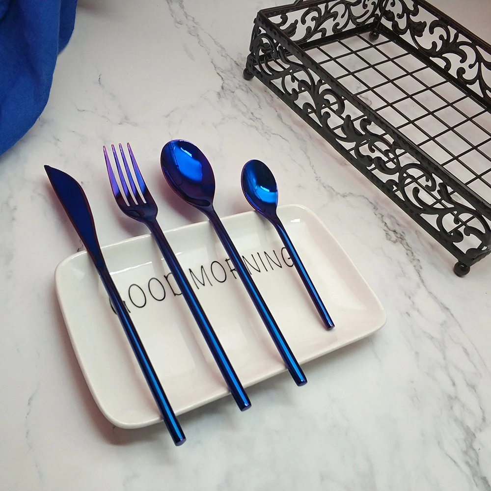 Wholesale 24pcs Round bar Gold Dinnerware Kitchen 304 Stainless steel Knife Fork Tablespoon Food Tableware Flatware Cutlery Set | Дом и сад