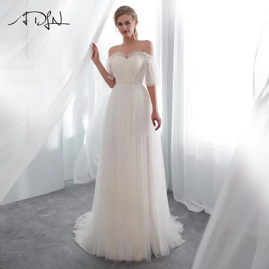 ADLN Дешевые Тюль Vestido De Novia свадебное платье с открытыми плечами Милая Плиссировка Свадебные платья Robe De Mariage на заказ - Цвет: Photo