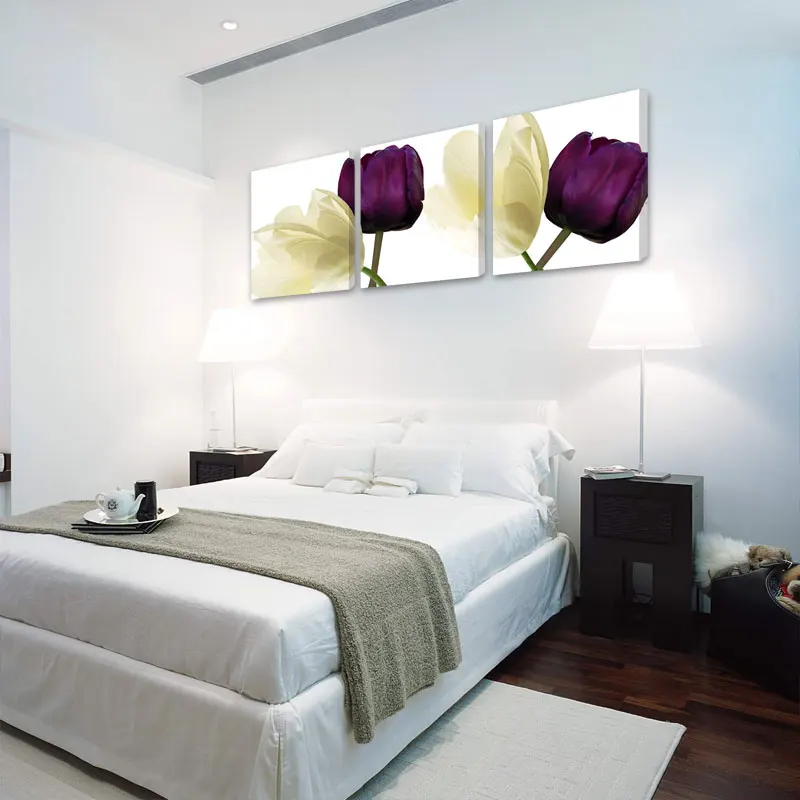 Tulip Flowers Art frameless print canvas 3 pcs Unframed Contemporary and Contracted Living Room Adornment Wall Painting | Дом и сад