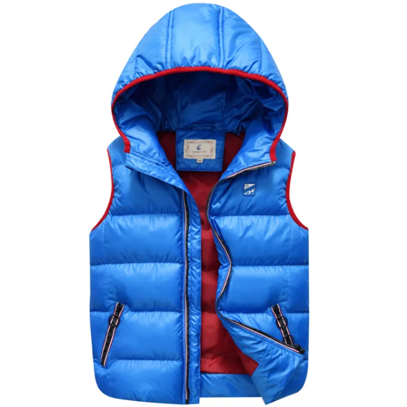 color blue Детский жилет, детский жилет для девочек, куртка с капюшоном, зимний жилет весна для мальчиков, верхняя одежда для детей, пальто, большие От 8 до 17 лет для подростков - Цвет: color blue
