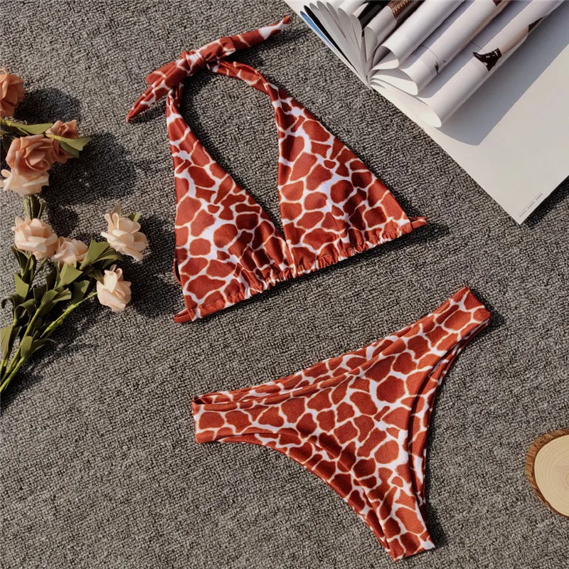 Bikinx красный леопардовая расцветка бикини 2019 mujer biquini треугольник с эффектом push up