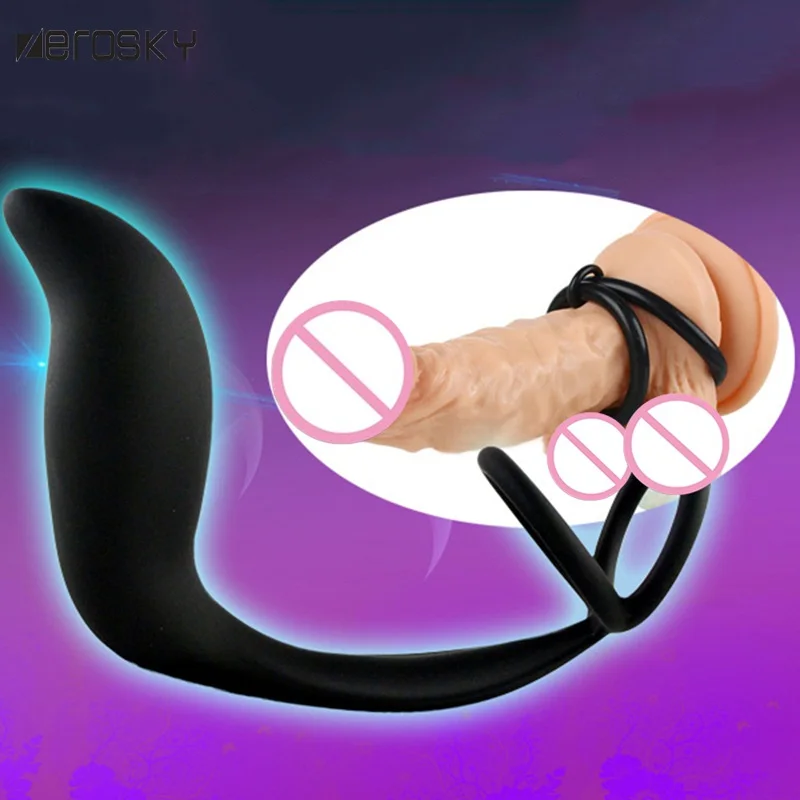 Zerosky Male Prostate Stimulation Massager Anal Plug Intimate Sex Products for Men Double Ring Strap on Dildo Vibrator |