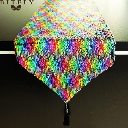 Rainbow 1 шт. Волшебная Русалка блесток кисточкой настольная дорожка Реверсивные Двойные Цвета сверкающие скатерти для свадебного фестиваля домашние вечерние поставки - Цвет: Rainbow
