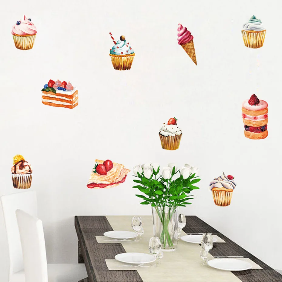 Delicious Dessert Cupcake Wall Art Decals For Christmas Resturant Dining Room Vinyl Sticker Removable Wallpaper Home Decor | Дом и сад