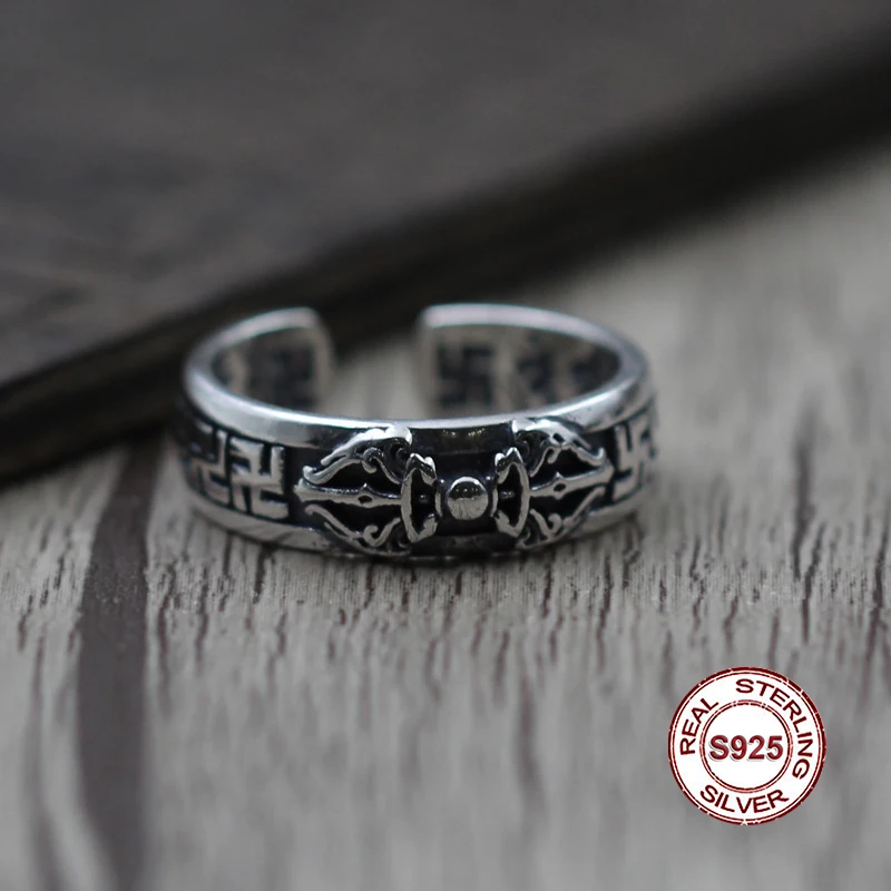S925 sterling silver open ring Buddhist classic style Cross Diamond personalized A gift to friends and family | Украшения и