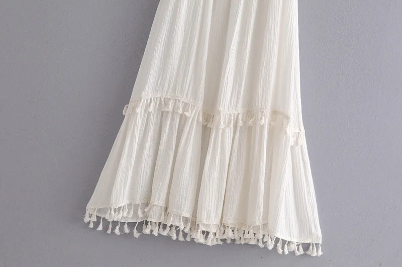 Ordifree/лето ; Boho; Женское Платье макси с открытыми плечами; с вырезом лодочкой; с кисточками; цвет желтый, белый; сексуальное длинное пляжное платье-туника