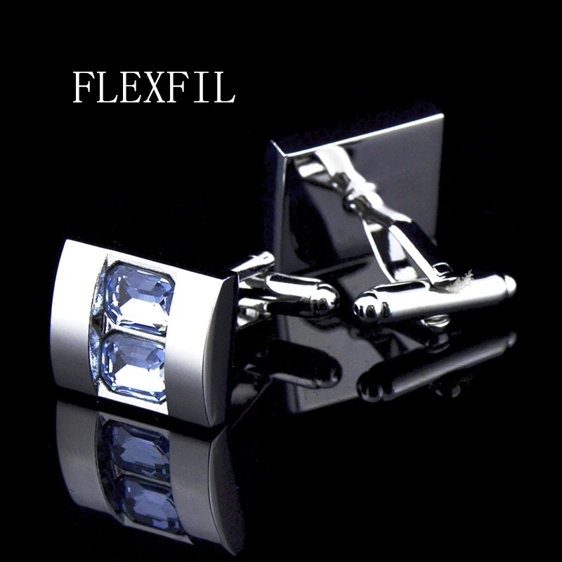 

Jewelry shirt cufflinks for mens Gift Fashion Luxury Wedding blue crystal Cuff link square Button High Quality Free Shipping