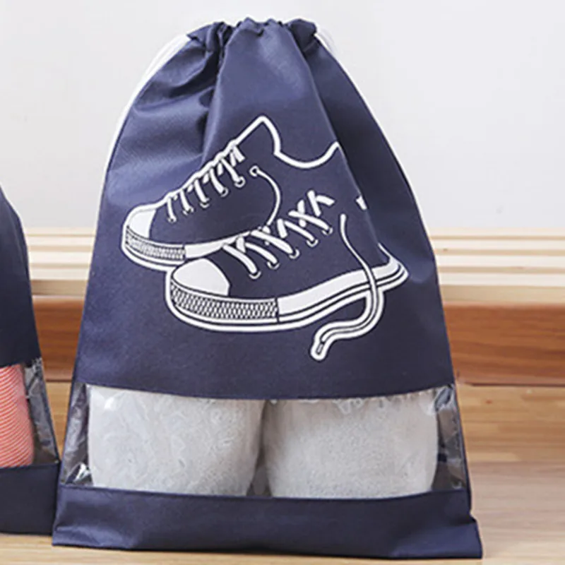 blue cotton Новинка, 2 размера, водонепроницаемая сумка для обуви, Портативная сумка для хранения обуви, сумка-тоут для кроссовок, сумка на шнурке, нетканые сумки - Цвет: blue cotton